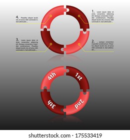 Vector illustration of rounded red puzzles. Place for description.