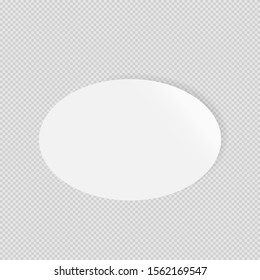 Vector Illustration Of Rounded Sticker. Empty White Oval Sticker Template Isolated On Transparent Background. It Can Be Used As A Mock Up Or Design Element For Your Own Projects.