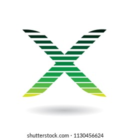 Vector Illustration of a Rounded Striped Green Icon for Letter X 