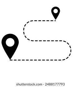 Vector illustration Route location icon Map, one place to another location icon, Location map path distance icon, pinpoint, map search, route, navigator icon isolated 