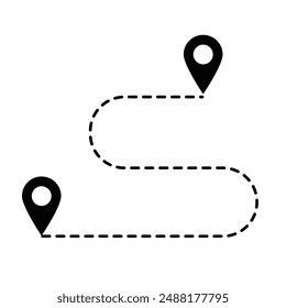 Vector illustration Route location icon Map, one place to another location icon, Location map path distance icon, pinpoint, map search, route, navigator icon isolated 