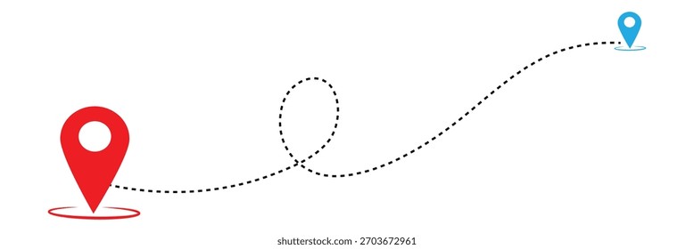 Ilustración vectorial Icono de ubicación de ruta Mapa, de un lugar a otro ícono de ubicación, ícono de distancia de ruta de mapa de Locación, punto de identificación, búsqueda de mapa, ruta, ícono de navegador aislado EPS 10