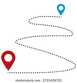 Ilustración vectorial Icono de ubicación de ruta Mapa, de un lugar a otro ícono de ubicación, ícono de distancia de ruta de mapa de Locación, punto de alfiler, búsqueda de mapa, ruta, ícono de navegador aislado 