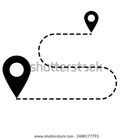 Vector illustration Route location icon Map, one place to another location icon, Location map path distance icon, pinpoint, map search, route, navigator icon isolated 