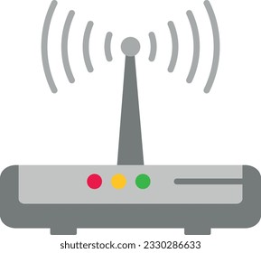 Ilustración vectorial de un router, punto WiFi e Internet residencial. Conexiones inalámbricas. Señal Wi-Fi.