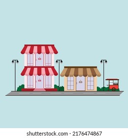 vector illustration of a row of shops or shophouses during the day