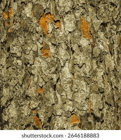 Vector illustration of Rowan bark close-up. The texture of the trunk of Sorbus torminalis L. Background from living wood. Skin of the forest nature.
