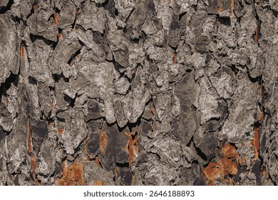 Vector illustration of Rowan bark close-up. The texture of the trunk of Sorbus torminalis L. Background from living wood. Skin of the forest nature.
