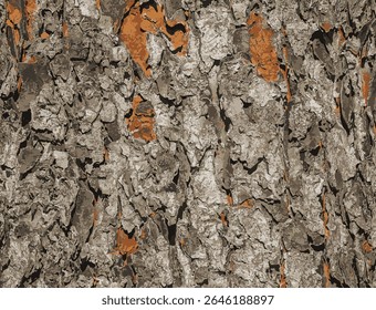 Vector illustration of Rowan bark close-up. The texture of the trunk of Sorbus torminalis L. Background from living wood. Skin of the forest nature.
