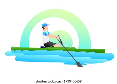 Vector illustration of rowing boat. Water sports concept