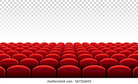 Vector illustration of Rows of red velvet seats of a cinema or theater hall.