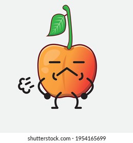 Vector Illustration of Royal Ann Cherry Character with cute face, simple hands and leg line art on Isolated Background. Flat cartoon doodle style.