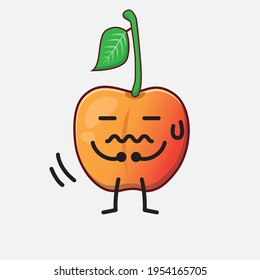 Vector Illustration of Royal Ann Cherry Character with cute face, simple hands and leg line art on Isolated Background. Flat cartoon doodle style.