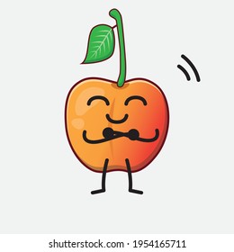 Vektorgrafik des Königlichen Kirschcharakters mit süßem Gesicht, einfachen Händen und Beinlinien auf isoliertem Hintergrund. Flacher Cartoon-Doodle-Stil.