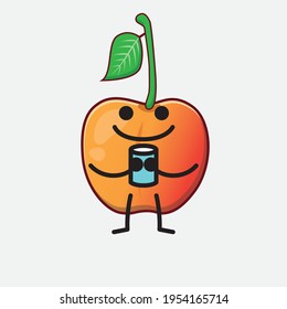 Vektorgrafik des Königlichen Kirschcharakters mit süßem Gesicht, einfachen Händen und Beinlinien auf isoliertem Hintergrund. Flacher Cartoon-Doodle-Stil.