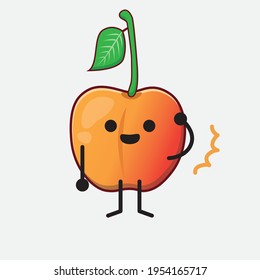 Vector Illustration of Royal Ann Cherry Character with cute face, simple hands and leg line art on Isolated Background. Flat cartoon doodle style.