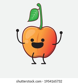 Vector Illustration of Royal Ann Cherry Character with cute face, simple hands and leg line art on Isolated Background. Flat cartoon doodle style.