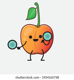 Vector Illustration of Royal Ann Cherry Character with cute face, simple hands and leg line art on Isolated Background. Flat cartoon doodle style.