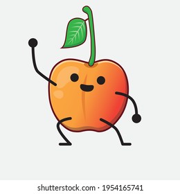 Vector Illustration of Royal Ann Cherry Character with cute face, simple hands and leg line art on Isolated Background. Flat cartoon doodle style.