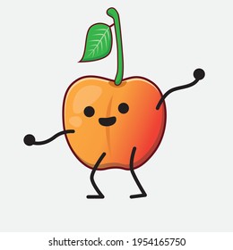 Vector Illustration of Royal Ann Cherry Character with cute face, simple hands and leg line art on Isolated Background. Flat cartoon doodle style.