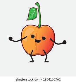 Vector Illustration of Royal Ann Cherry Character with cute face, simple hands and leg line art on Isolated Background. Flat cartoon doodle style.