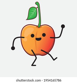 Vector Illustration of Royal Ann Cherry Character with cute face, simple hands and leg line art on Isolated Background. Flat cartoon doodle style.
