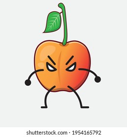 Vektorgrafik des Königlichen Kirschcharakters mit süßem Gesicht, einfachen Händen und Beinlinien auf isoliertem Hintergrund. Flacher Cartoon-Doodle-Stil.