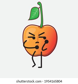 Vector Illustration of Royal Ann Cherry Character with cute face, simple hands and leg line art on Isolated Background. Flat cartoon doodle style.