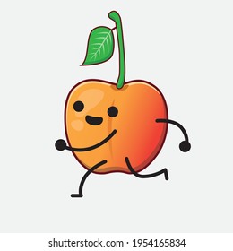 Vector Illustration of Royal Ann Cherry Character with cute face, simple hands and leg line art on Isolated Background. Flat cartoon doodle style.