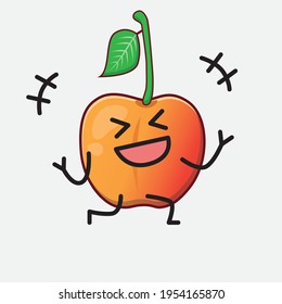 Vector Illustration of Royal Ann Cherry Character with cute face, simple hands and leg line art on Isolated Background. Flat cartoon doodle style.