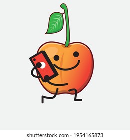 Vector Illustration of Royal Ann Cherry Character with cute face, simple hands and leg line art on Isolated Background. Flat cartoon doodle style.