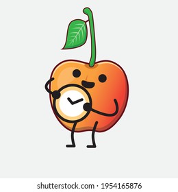 Vector Illustration of Royal Ann Cherry Character with cute face, simple hands and leg line art on Isolated Background. Flat cartoon doodle style.