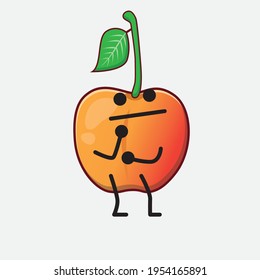 Vector Illustration of Royal Ann Cherry Character with cute face, simple hands and leg line art on Isolated Background. Flat cartoon doodle style.