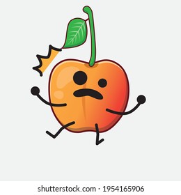 Vector Illustration of Royal Ann Cherry Character with cute face, simple hands and leg line art on Isolated Background. Flat cartoon doodle style.