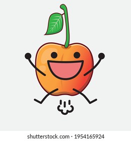 Vector Illustration of Royal Ann Cherry Character with cute face, simple hands and leg line art on Isolated Background. Flat cartoon doodle style.