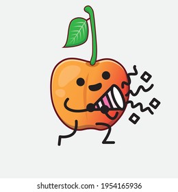Vector Illustration of Royal Ann Cherry Character with cute face, simple hands and leg line art on Isolated Background. Flat cartoon doodle style.