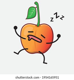 Vektorgrafik des Königlichen Kirschcharakters mit süßem Gesicht, einfachen Händen und Beinlinien auf isoliertem Hintergrund. Flacher Cartoon-Doodle-Stil.