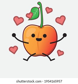 Vector Illustration of Royal Ann Cherry Character with cute face, simple hands and leg line art on Isolated Background. Flat cartoon doodle style.