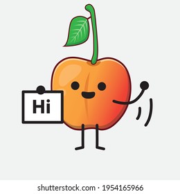 Vector Illustration of Royal Ann Cherry Character with cute face, simple hands and leg line art on Isolated Background. Flat cartoon doodle style.