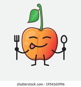 Vector Illustration of Royal Ann Cherry Character with cute face, simple hands and leg line art on Isolated Background. Flat cartoon doodle style.