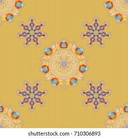 Vector illustration. Royal blue, yellow and red seamless pattern. Luxury ornament for wallpaper, invitation, wrapping or textile.