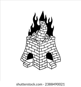 vector illustration of royal building on fire concept