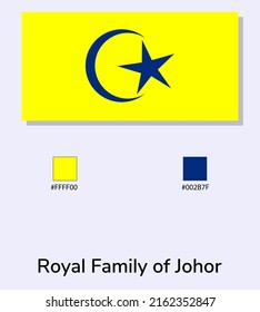 Vector Illustration Of Royal Family Of Johor Flag Isolated On Light Blue Background. Illustration Royal Family Of Johor Flag With Color Codes. As Close As Possible To The Original. 
