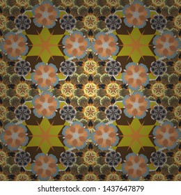 Vector illustration. Royal orange, yellow and brown seamless pattern. Luxury ornament for wallpaper, invitation, wrapping or textile.