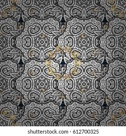 Vector illustration. Royal retro background. Design vintage for card, wallpaper, wrapping, textile. Floral classic texture. Gold template. Seamless pattern golden elements.