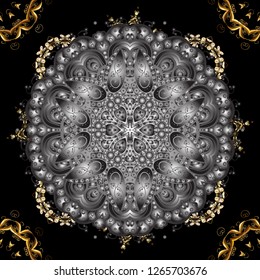 Vector illustration. Royal retro on gray and black colors. Seamless pattern golden elements. Floral classic texture. Gold template. Design vintage for card, wallpaper, wrapping, textile.