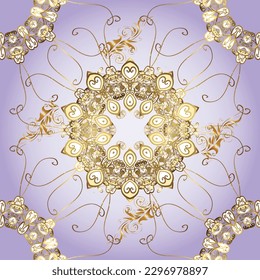 Vector illustration. Royal retro on brown, neutral and gray colors. Design vintage for card, wallpaper, wrapping, textile. Floral classic texture. Gold template. Seamless pattern golden elements.