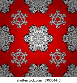 Vector illustration. Royal retro on red background. Gold template. Seamless pattern white elements. Floral classic texture. Design vintage for card, wallpaper, wrapping, textile.