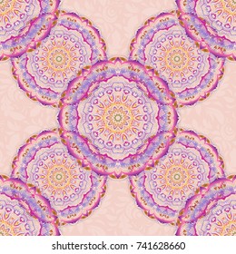 Vector illustration. Royal yellow, pink and violet seamless pattern. Luxury ornament for wallpaper, invitation, wrapping or textile.