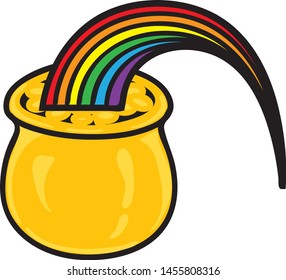 Vector illustration of a rpot of gold at the end of the rainbow icon or symbol